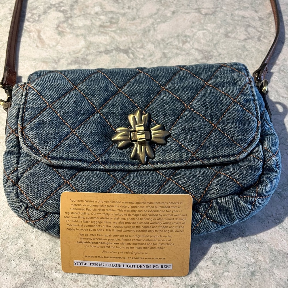 Patricia Nash Blue Quilted Crossbody Bag with Gold Clasp
